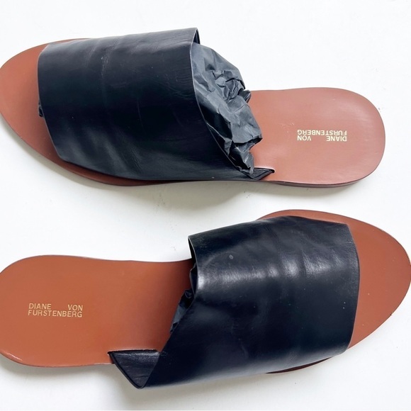 DVF Barrett Single-Band Sandal Leather Slides Slip On Black Sandals Shoes - Picture 1 of 9